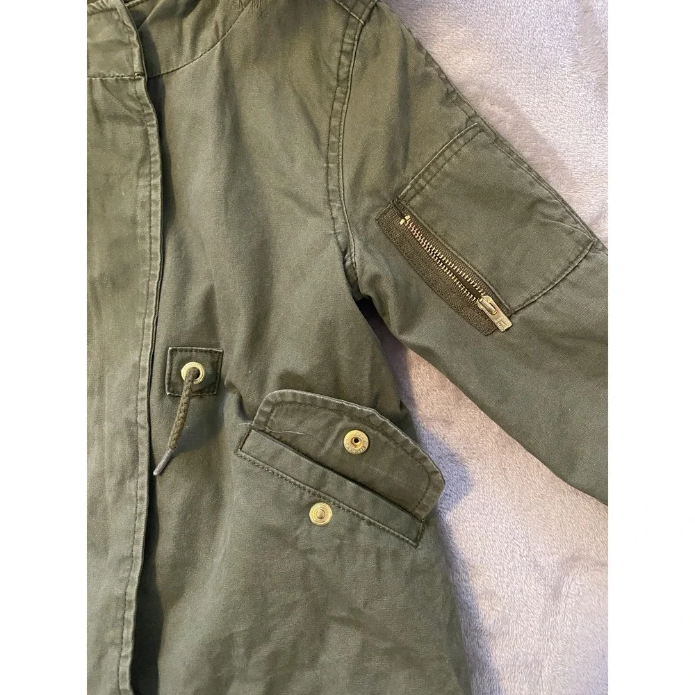 Gap Parka Coat Toddler Girls 2T Green Faux Fur Hood Canvas Lined Zip Pockets‎